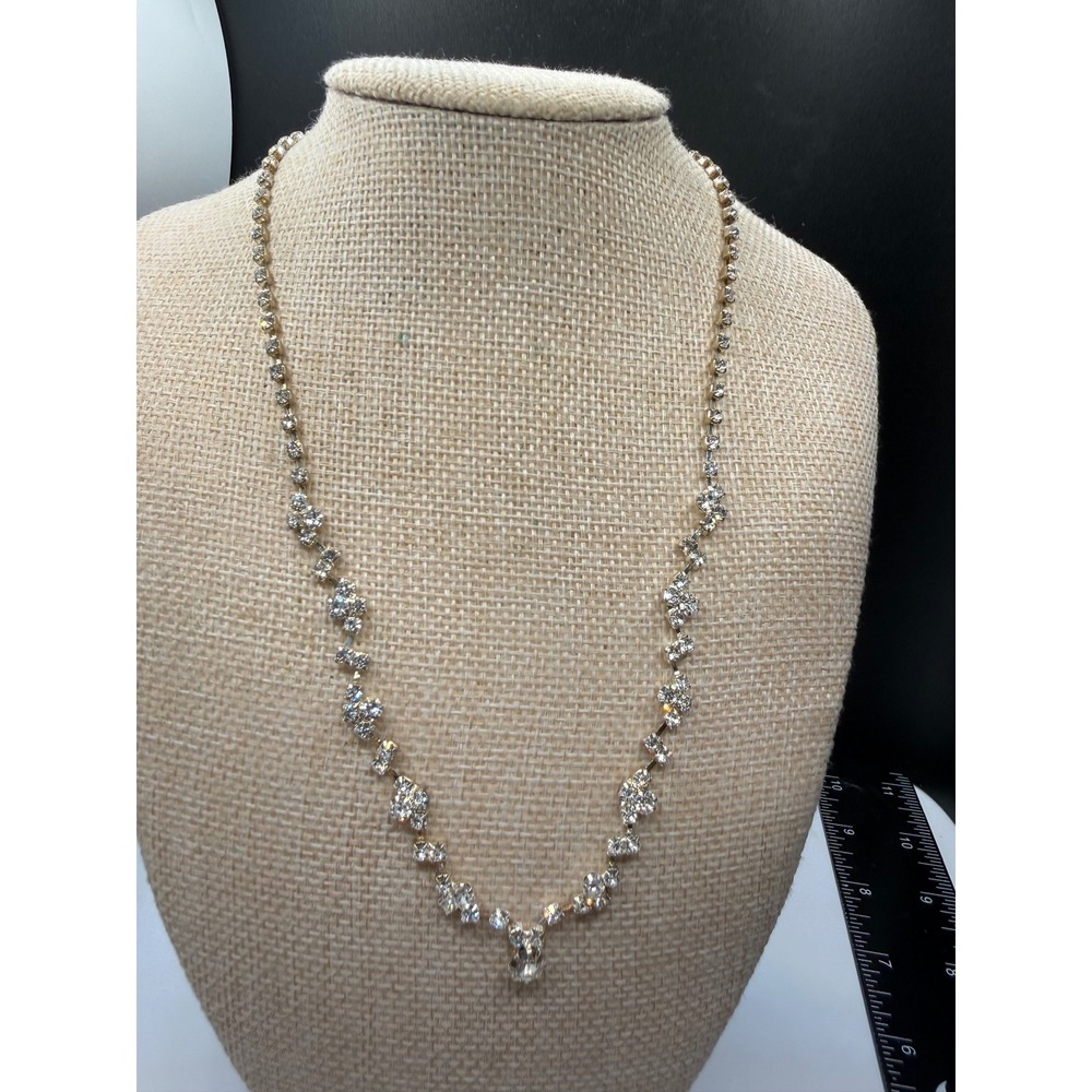 Vintage Rhinestone Choker Necklace Silver Tone Crystal Bridal Prom Formal 16in